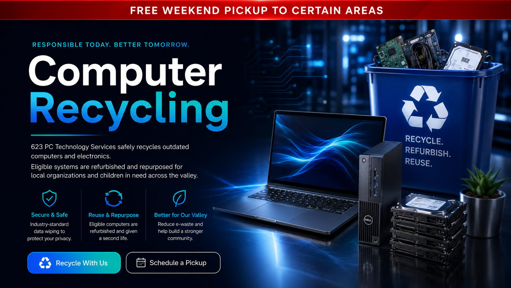 623 PC Technology Services computer recycling and refurbished computer support